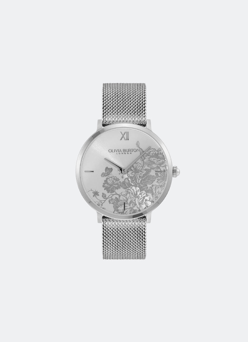 Floral Blooms Ultra Slim Silver Mesh Watch 35mm - 24000115