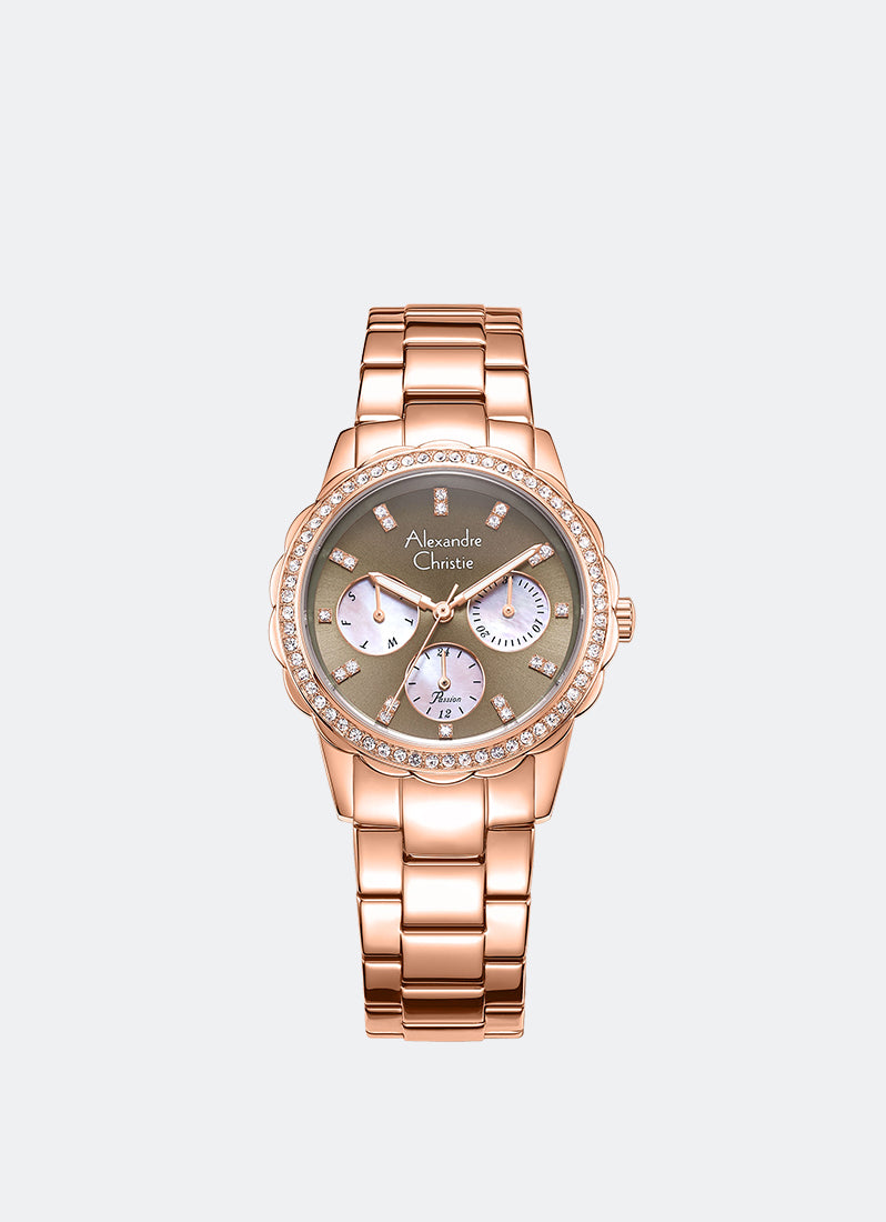 Alexandre Christie Passion Boyfriend Multifunction Band Rose gold Brown Sunray Dial 35mm - AC2A64BFBRGBO