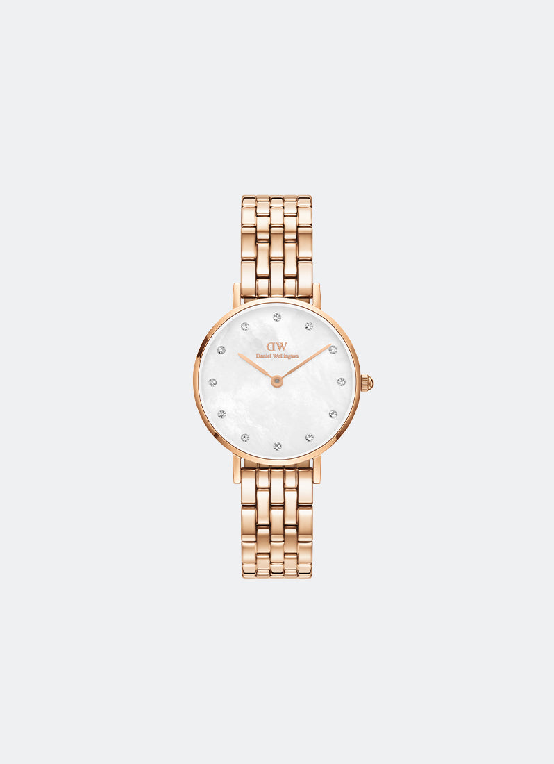 Petite Mother of Pearl White Lumine 5-Link Rose Gold (28) - DW00100613
