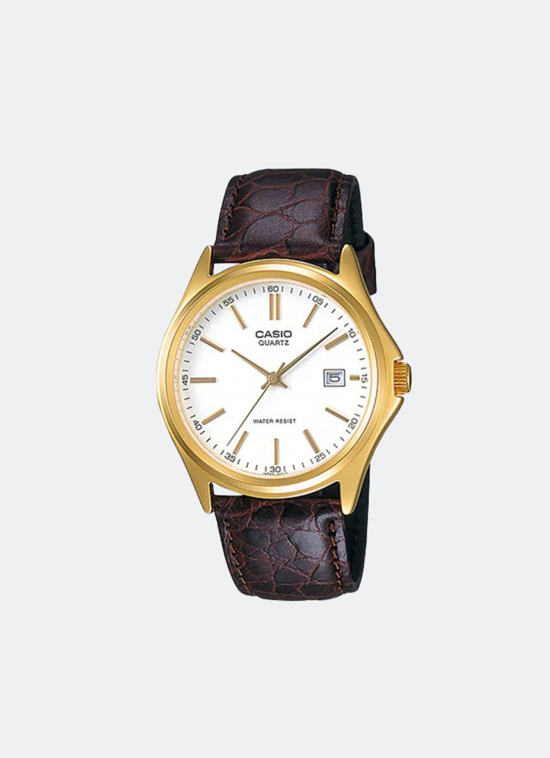 Casio Analog White Dial Brown Leather Strap 38.5mm Men MTP-1183Q-7ADF