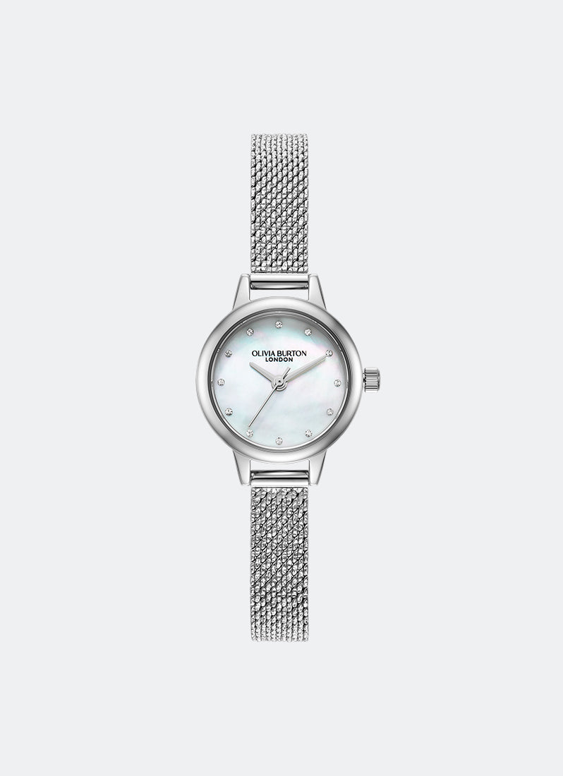 Mini White Mother Of Pearl Dial, Sparkle Markers and Silver Boucle Mesh - 24000120