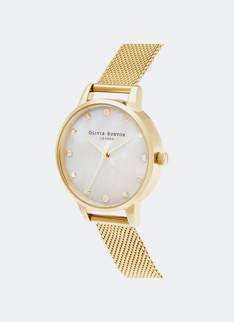 30mm Classic White & Gold Mesh Watch - OB16SE08