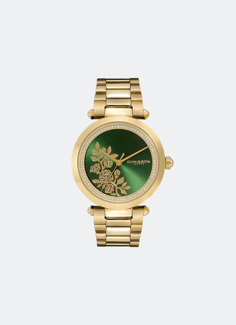 Floral T-Bar Green & Gold Bracelet Watch 34mm - 24000043