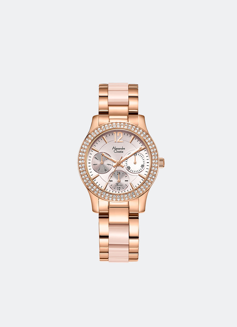 Alexandre Christie Passion Boyfriend Multifunction Band Rose Gold Rose Gold Dial Pink 33mm - AC2463BFBRGRGPN