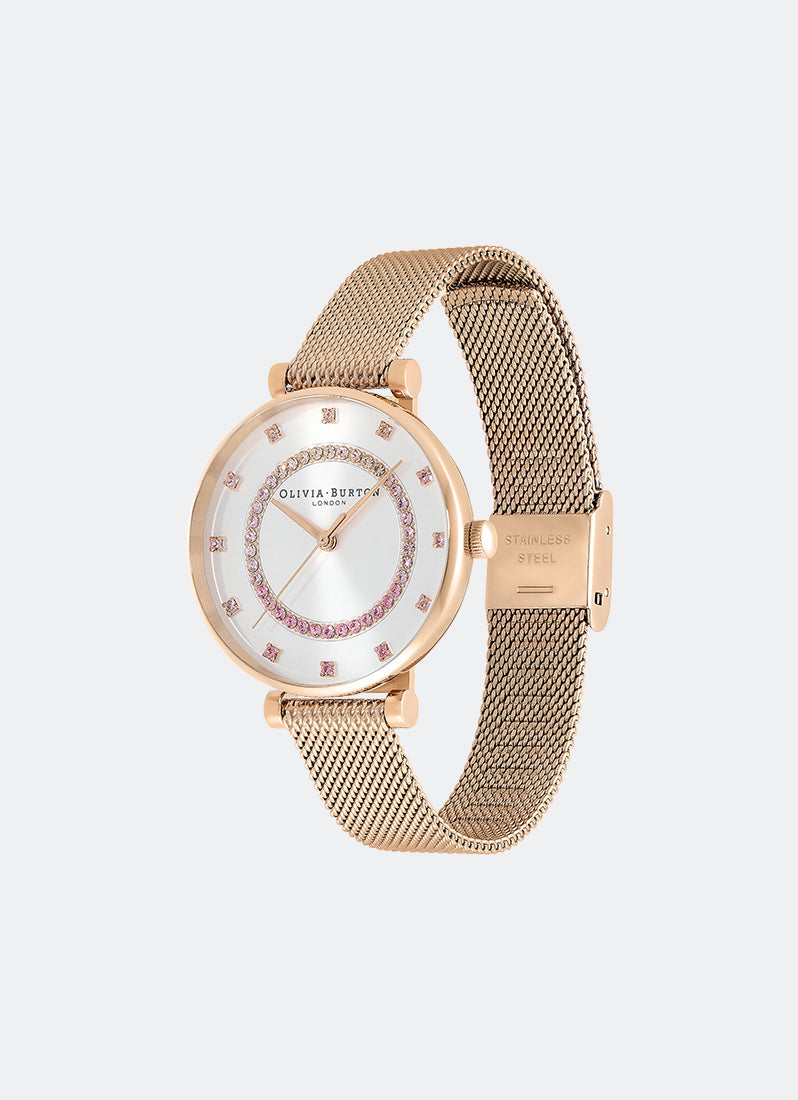 T-Bar White & Carnation Gold  Mesh Watch 32mm - 24000006