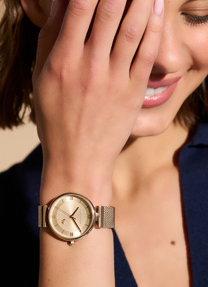 Minima Bee T-Bar Carnation Gold Mesh Watch 36mm - 24000097