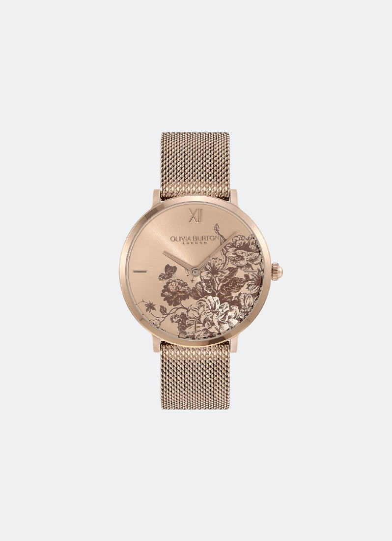 Floral Blooms Ultra Slim Blush & Carnation Gold Mesh Watch 35mm - 24000116