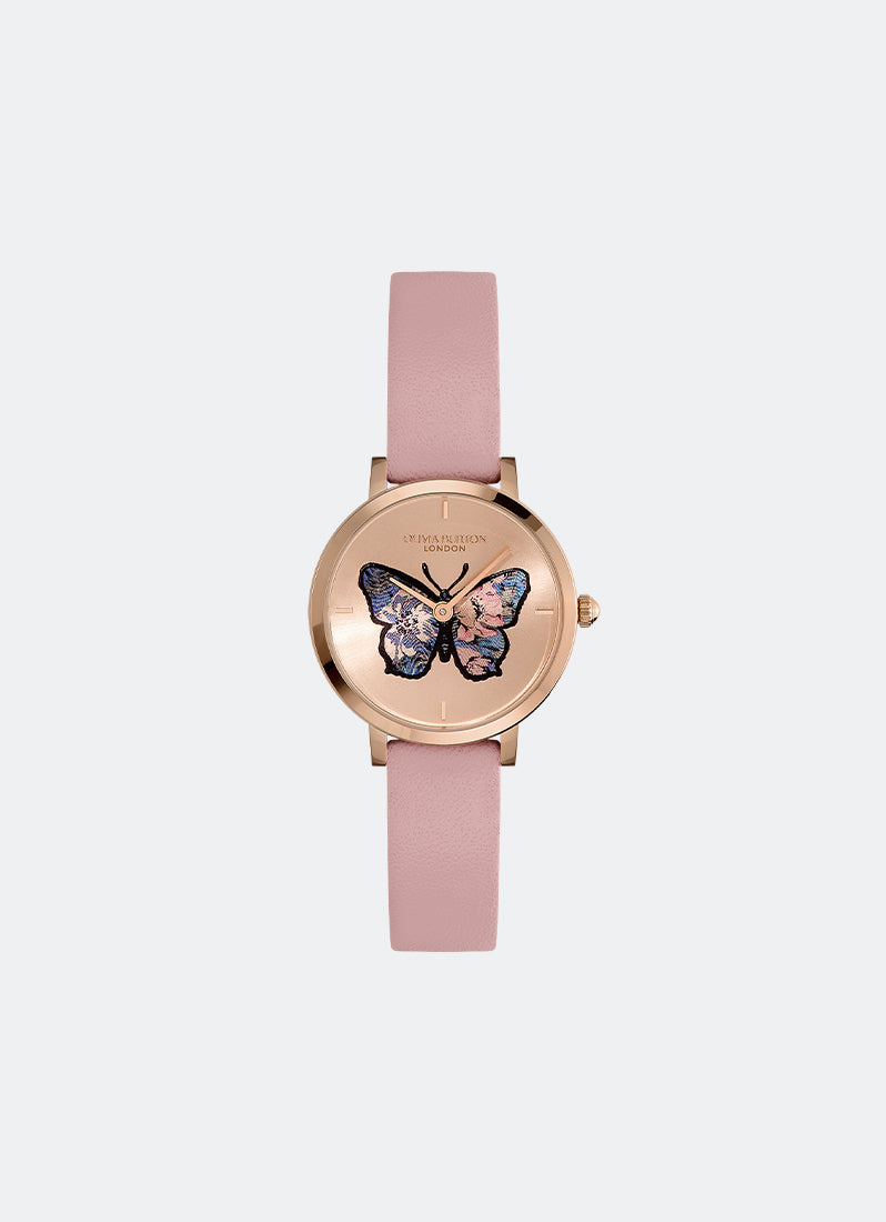Butterfly Ultra Slim Blush & Mellow Rose Leather Strap Watch 28mm - 24000126