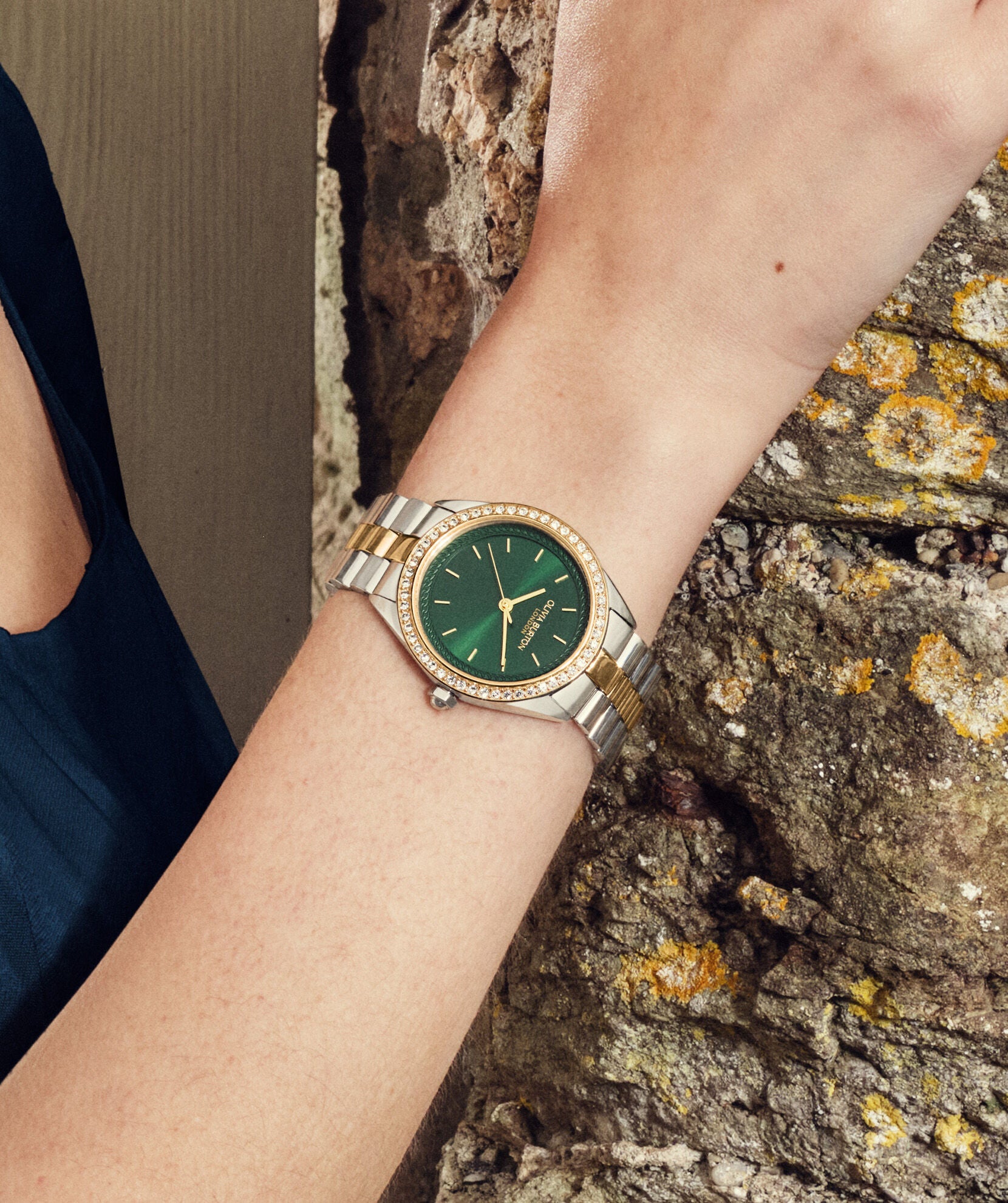 Bejewelled Forest Green & Two Tone Bracelet Watch 34mm - 24000137