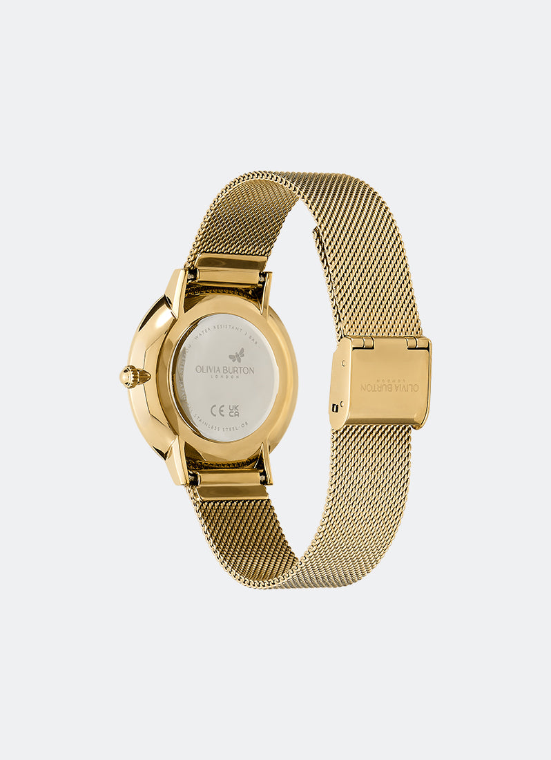 Jam Tangan Olivia Burton Signature Butterfly Ultra Slim Gold Mesh 35mm Back