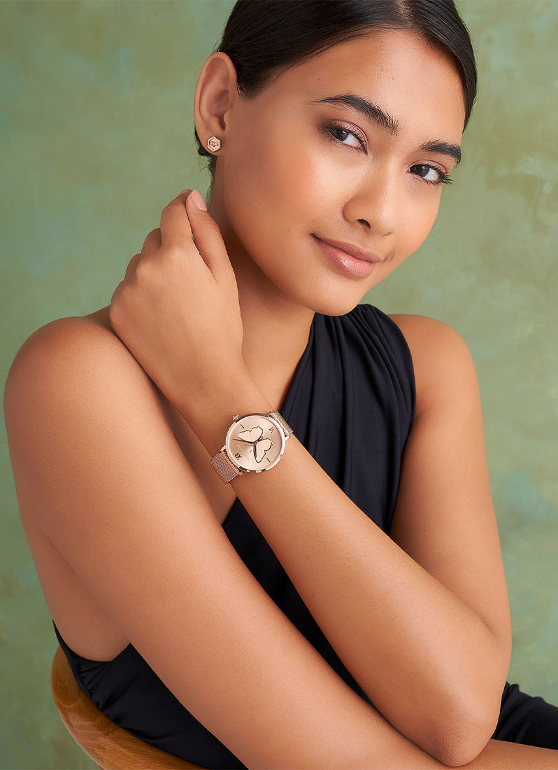 Butterfly Ultra Slim Rose Gold Mesh Watch 35mm - 24000148