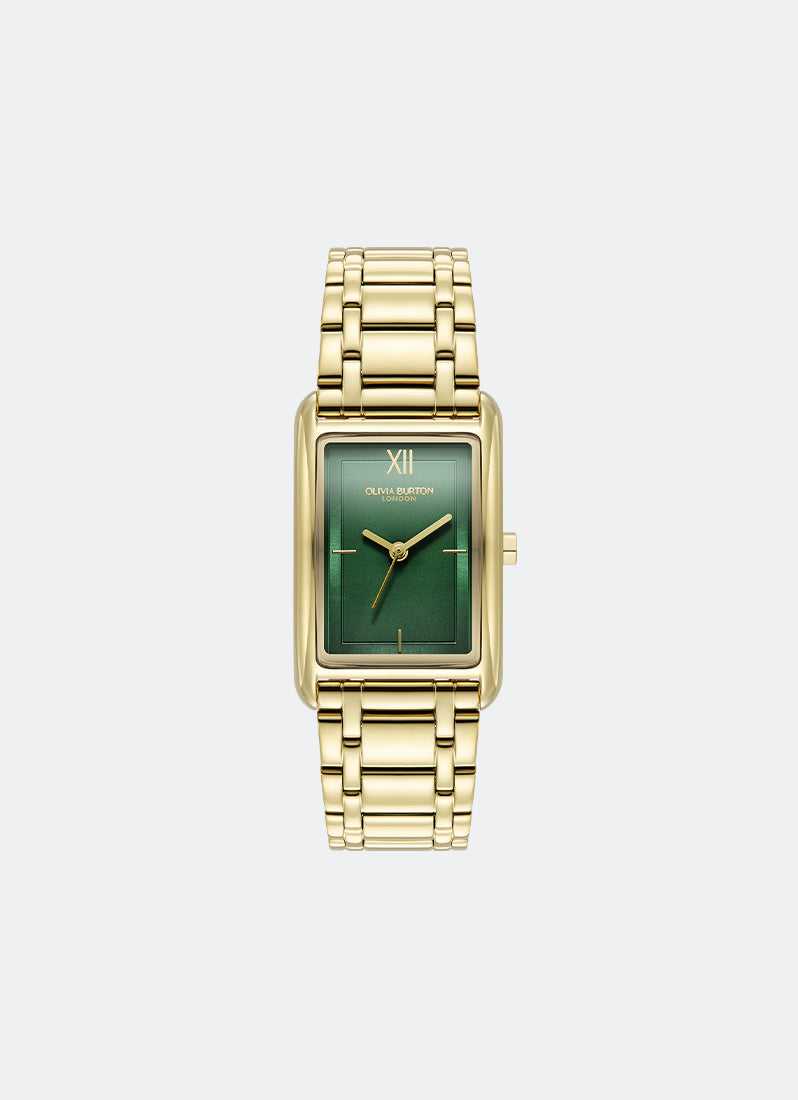 Jam Tangan Olivia Burton Tank Forest Green Sunray Inner Frame & Powdered Centre Etched Dial GP 30 x 21mm - 24000195