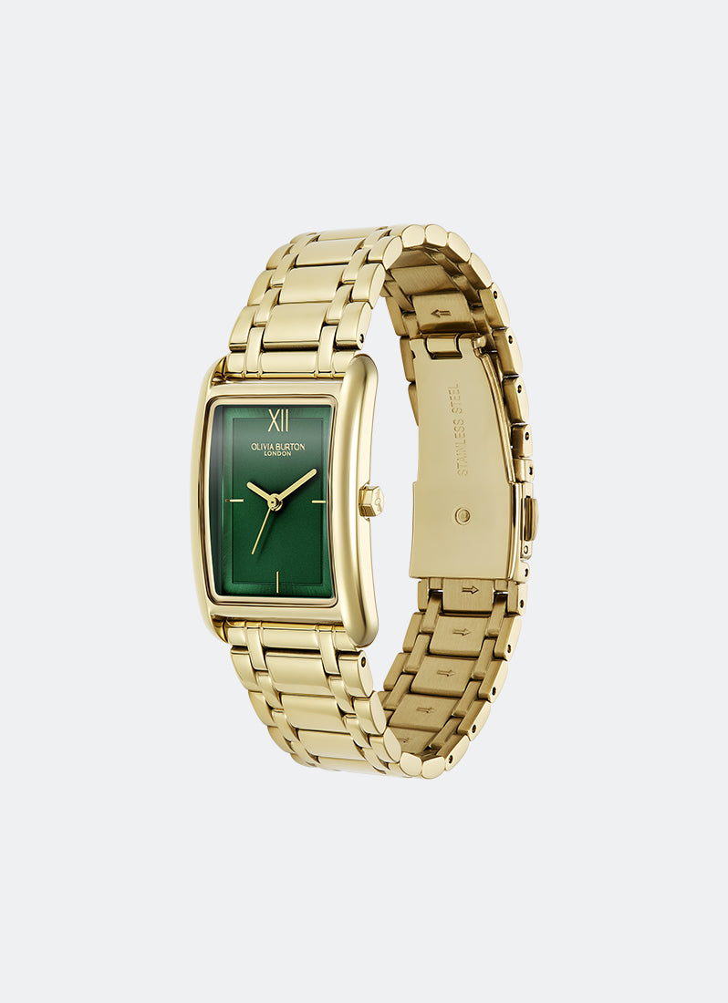 Jam Tangan Olivia Burton Tank Forest Green Sunray Inner Frame & Powdered Centre Etched Dial GP 30 x 21mm - 24000195