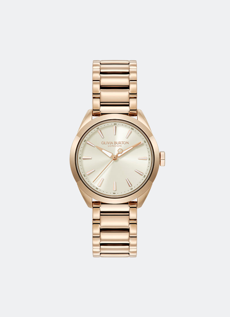 Olivia Burton Sports Luxe Ivory Sunray Dial Hex Second Hand Detail 3 Link Bracelet RG 34mm Front