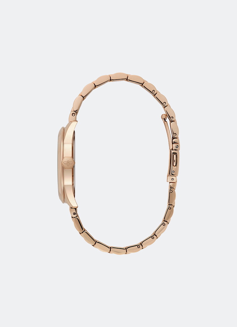 Olivia Burton Sports Luxe Ivory Sunray Dial Hex Second Hand Detail 3 Link Bracelet RG 34mm Side