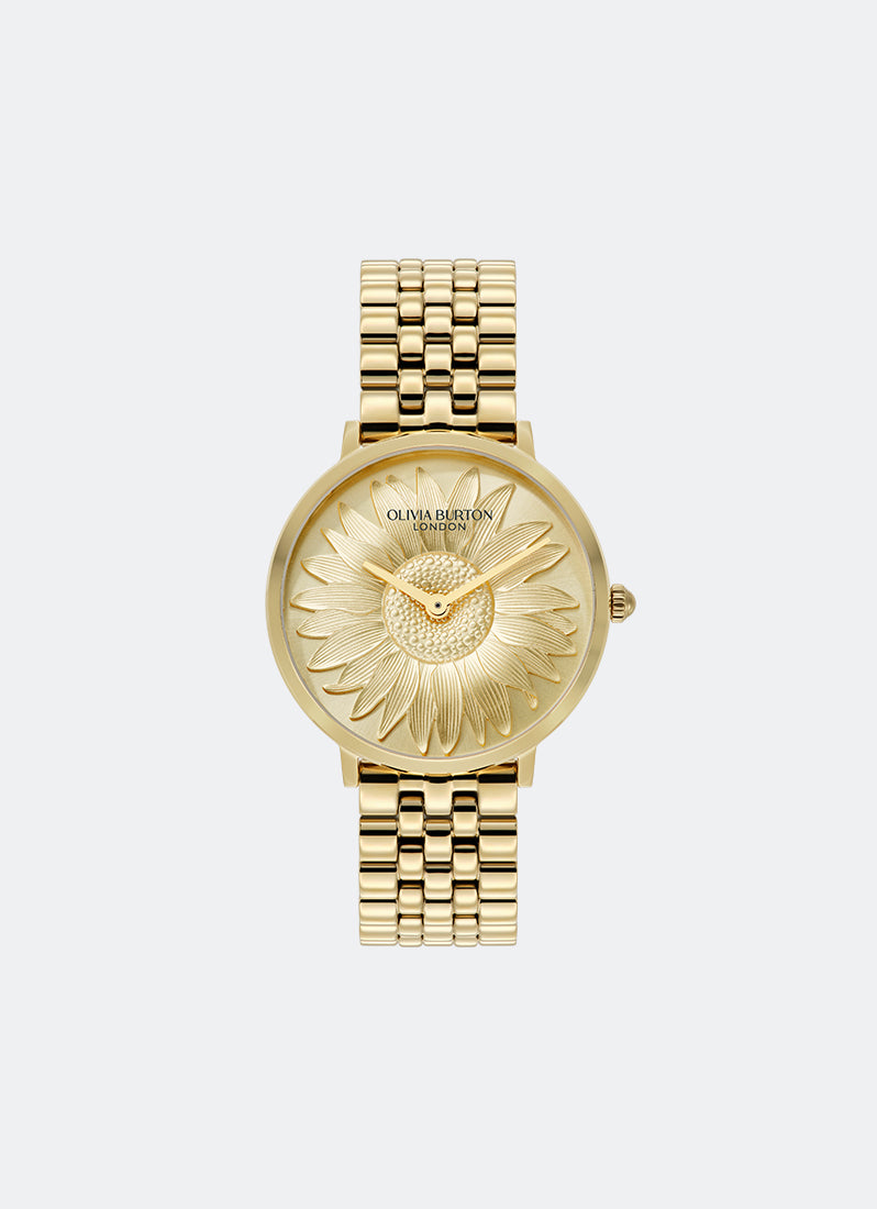 jam tangan olivia burton 3D-Sunflower Tonal Sunray Dial Gold Bracelet 35mm Front