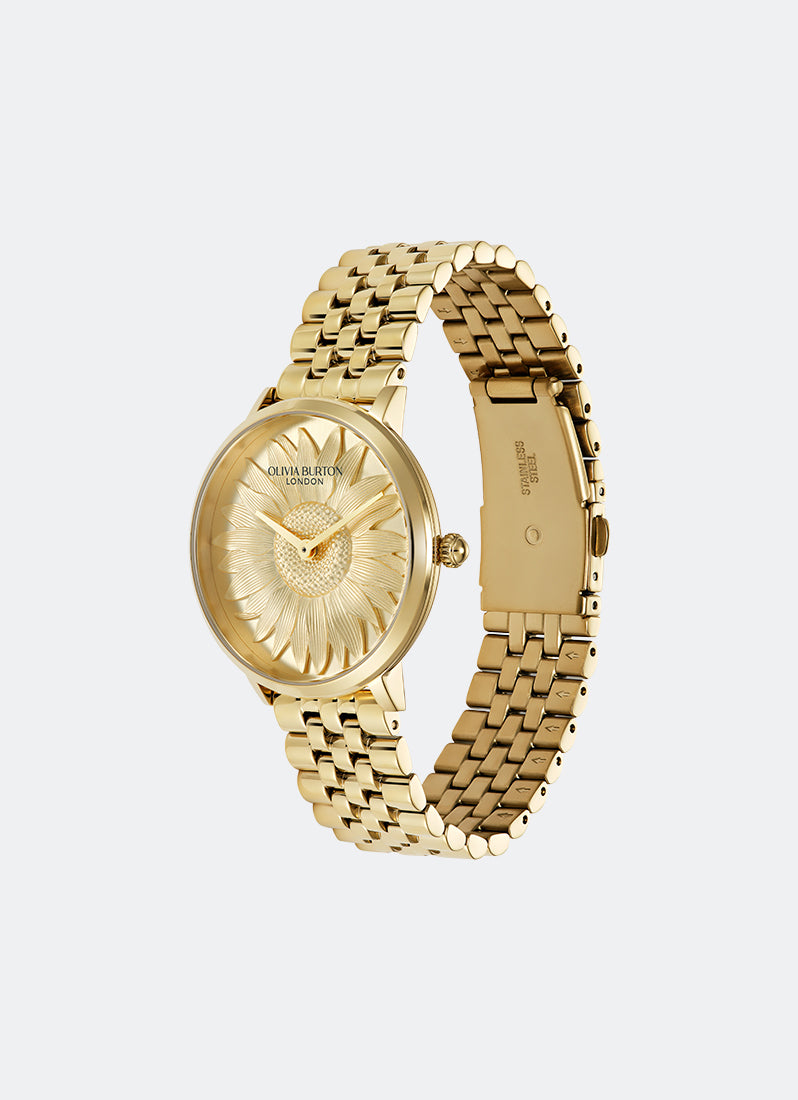 jam tangan olivia burton 3D-Sunflower Tonal Sunray Dial Gold Bracelet 35mm Angle