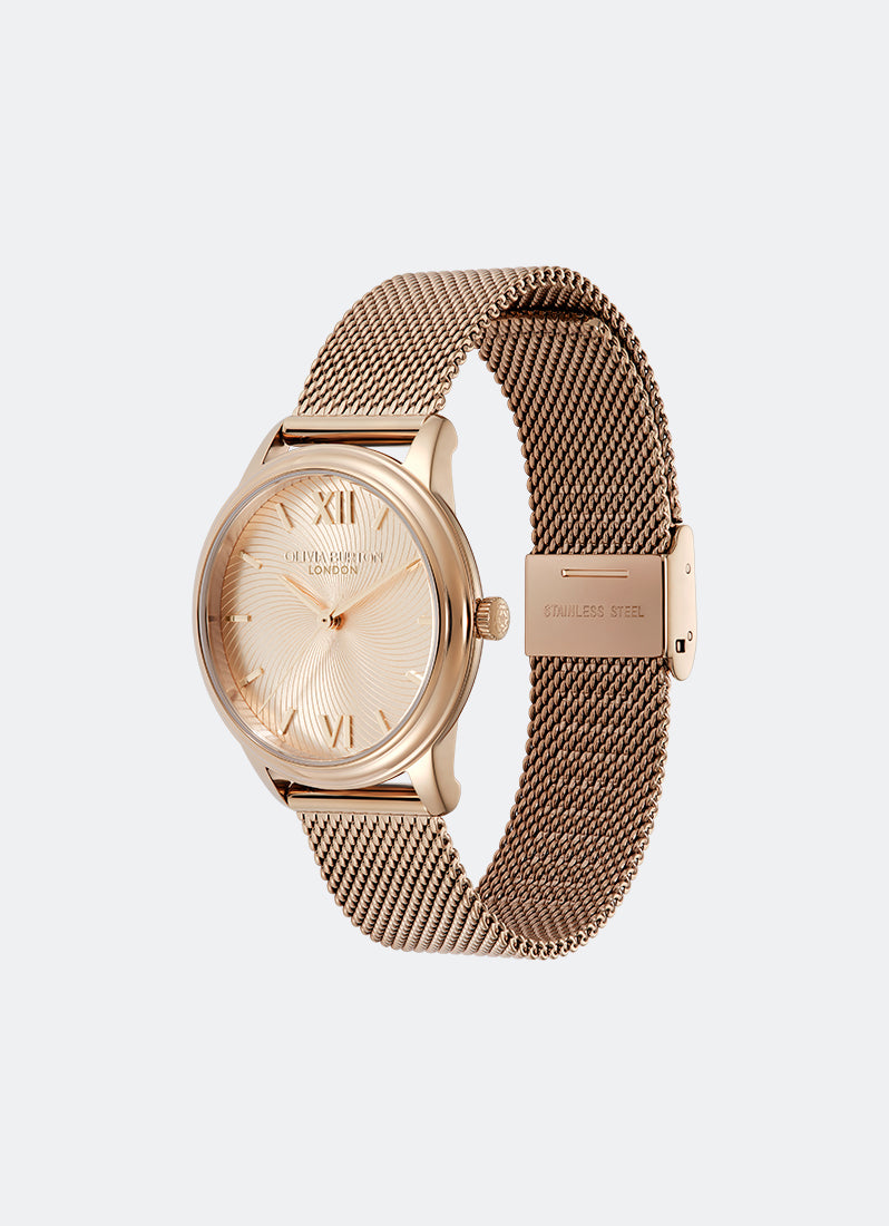 Olivia Burton Classic Swirl Carnation Gold & Rose Gold Mesh 32mm Front