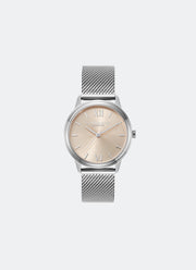 Olivia Burton Classic Swirl Trench Coat & Silver Mesh 32mm Front