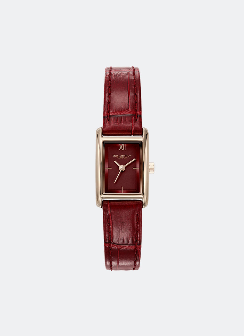 Olivia Burton Classic Mini Grove Rose Gold & Cherry Croc Leather Strap 16mm Front