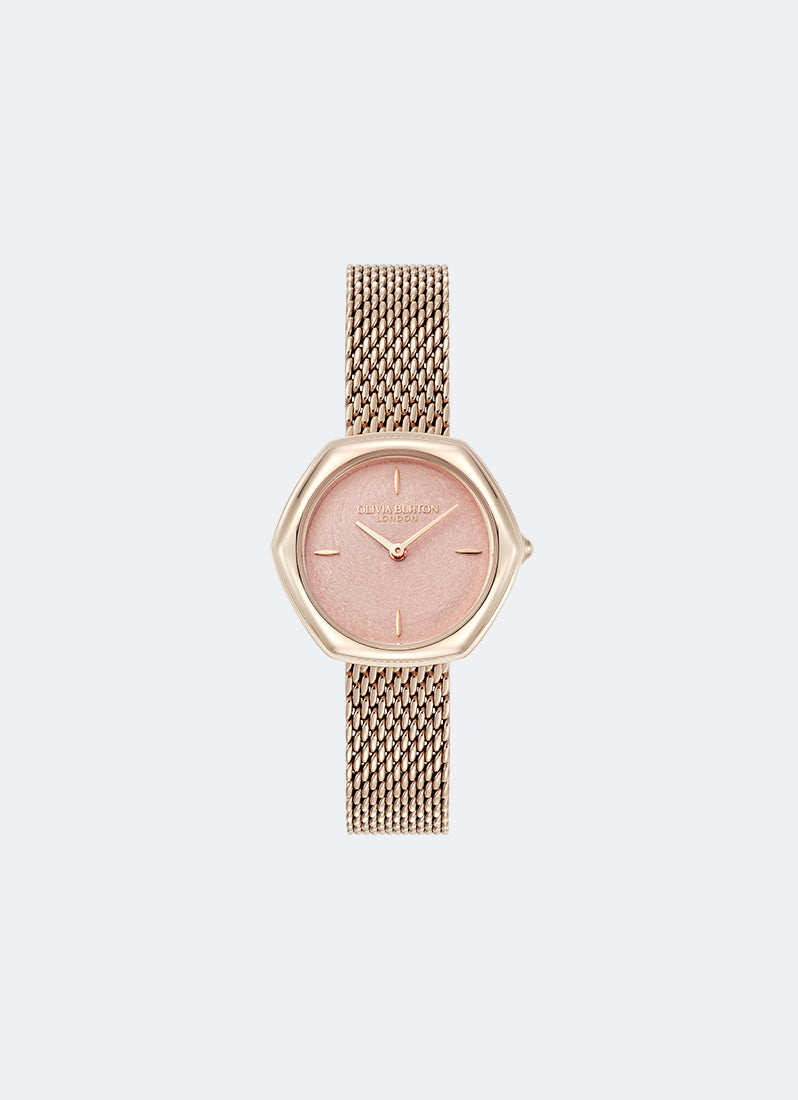 Olivia Burton Signature Charing Blush & Rose Gold Mesh 28mm Front