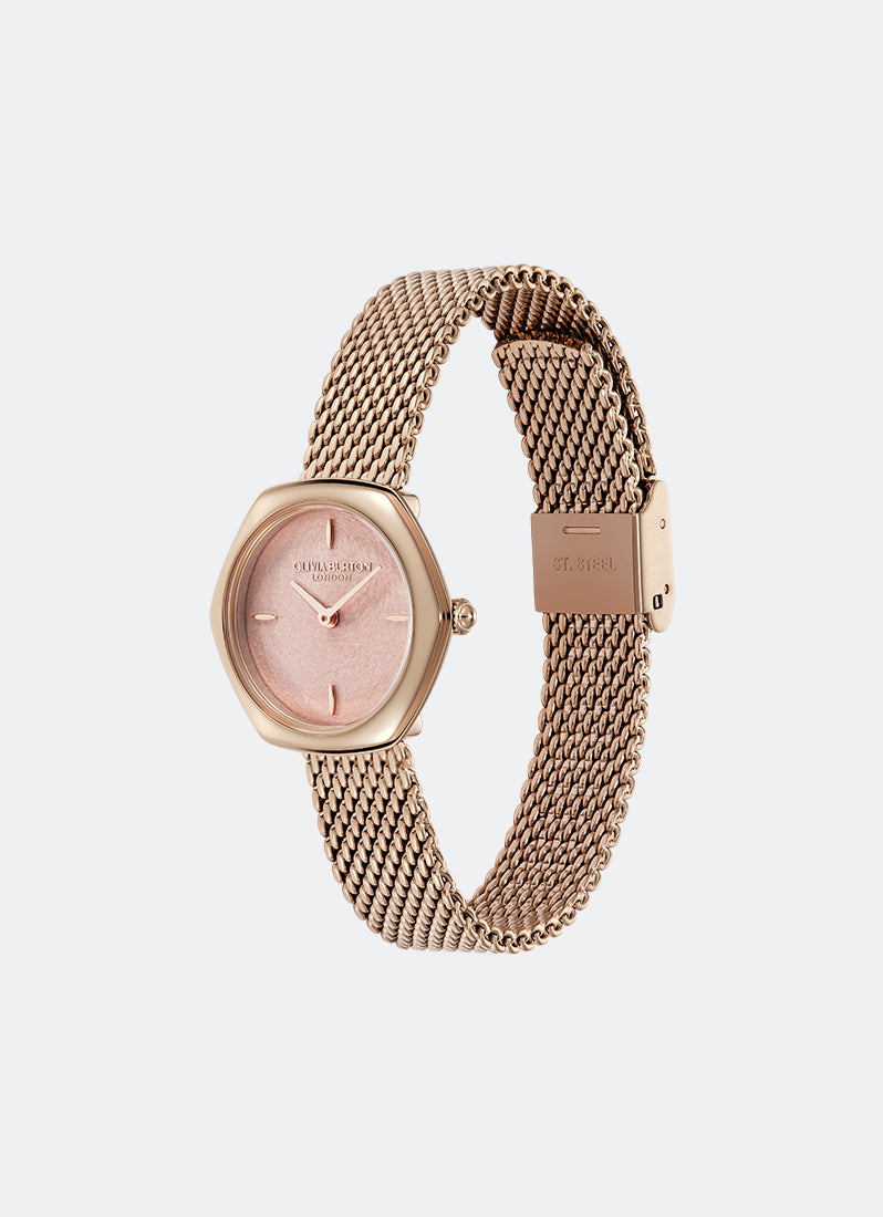 Olivia Burton Signature Charing Blush & Rose Gold Mesh 28mm Angle
