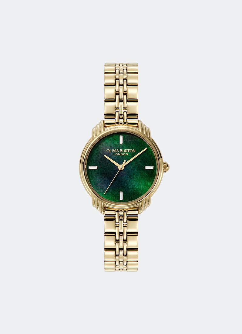 Art Deco 2.0 Forest Green Faux MOP & Gold Bracelet 30mm 24000294