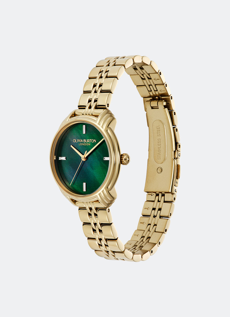 Olivia Burton Art Deco 2.0 Forest Green & Gold Bracelet Angle