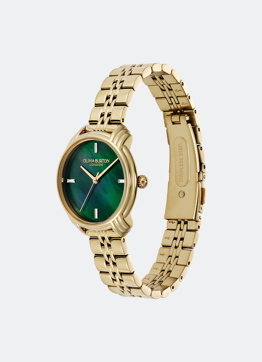 Art Deco 2.0 Forest Green Faux MOP & Gold Bracelet 30mm 24000294