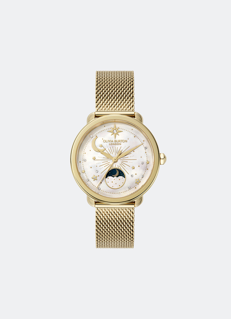 Olivia Burton Moonphase Gold Mesh 34mm Front