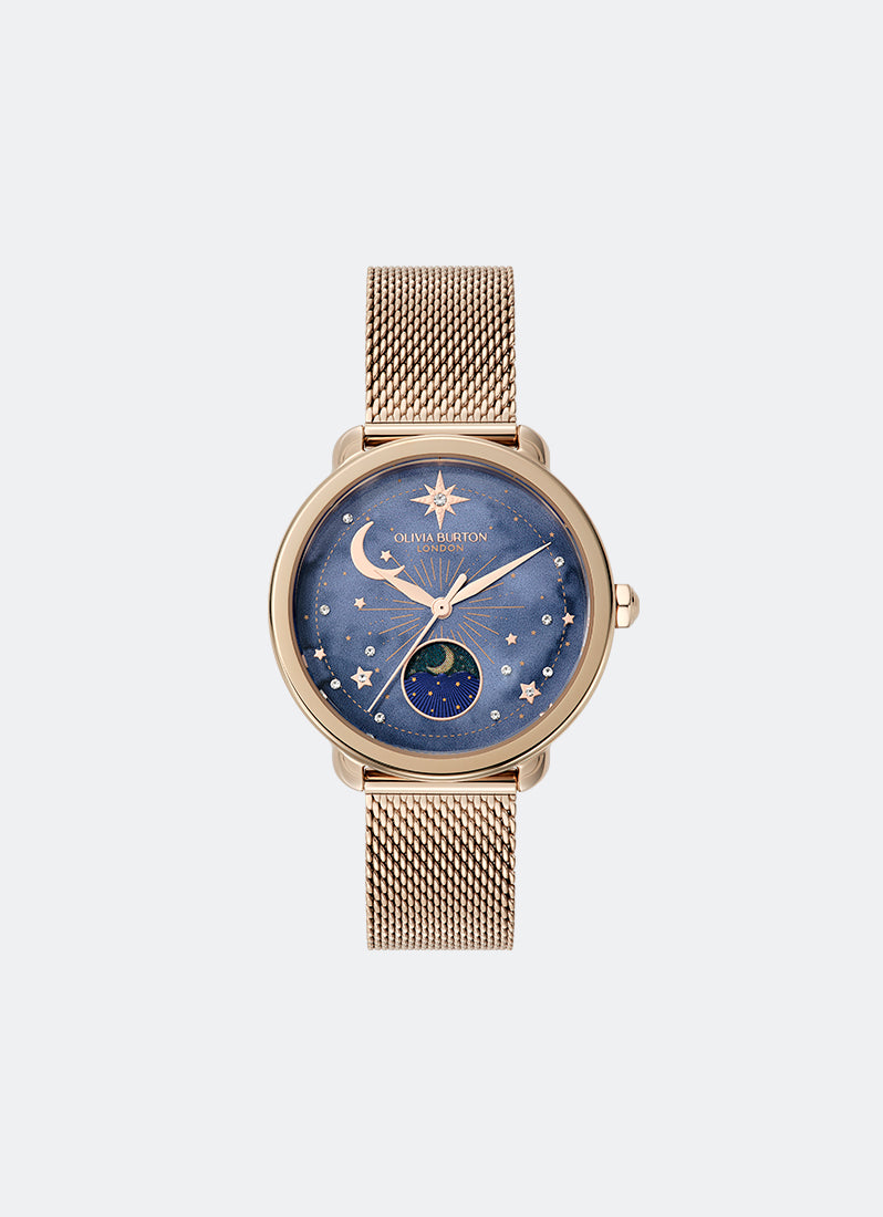 Olivia Burton Moonphase Rose Gold Mesh 34mm Front
