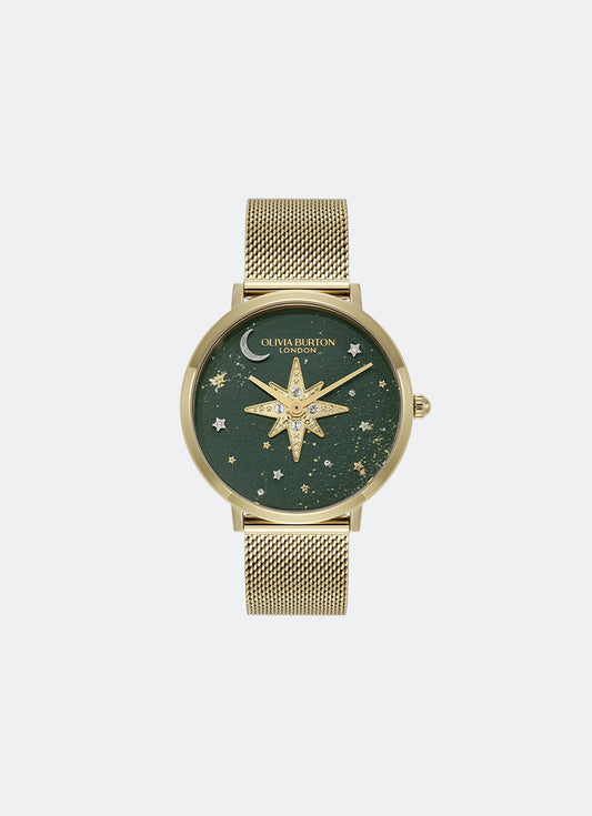 Olivia Burton Signature Celestial Nova Forest Green Nebulae & GP Dial, GP Case, GP Mesh - 35mm Front