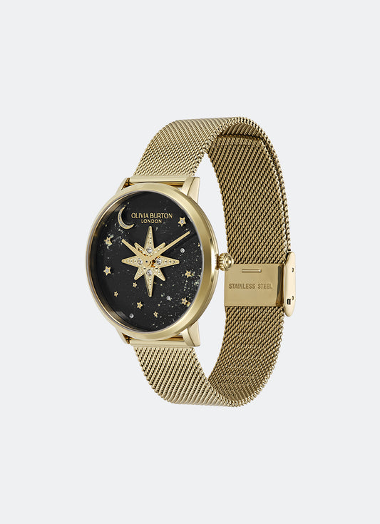 Olivia Burton Signature Celestial Nova Black Nebulae & GP Dial, GP Case, GP Mesh - 35mm Angle