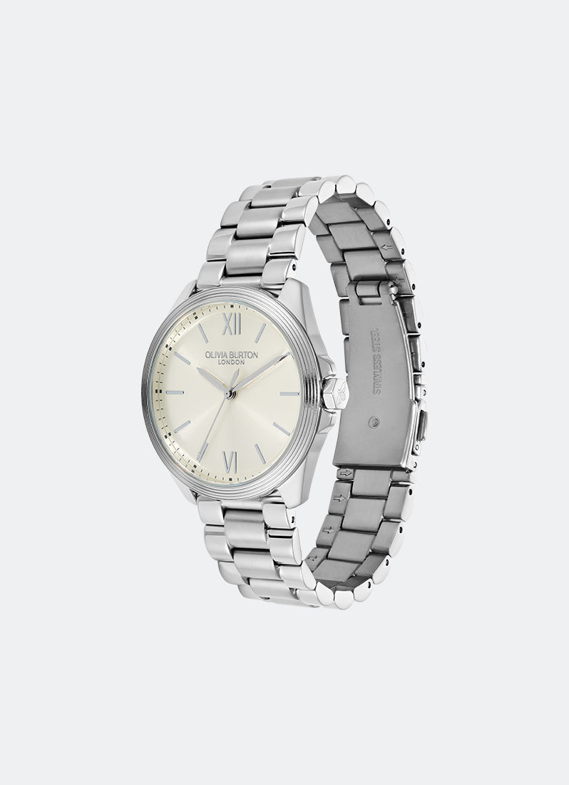 Olivia Burton Sport Luxe Chiswick Ivory Sunray Dial, SS Case, SS Bracelet - 36mm Angle
