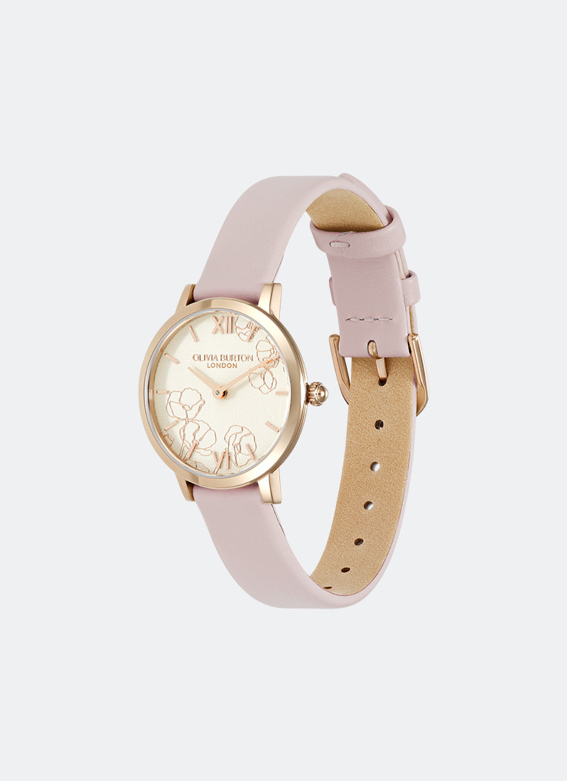 Olivia Burton Abstract Floral Rose & Gold Rose Strap 28mm Angle