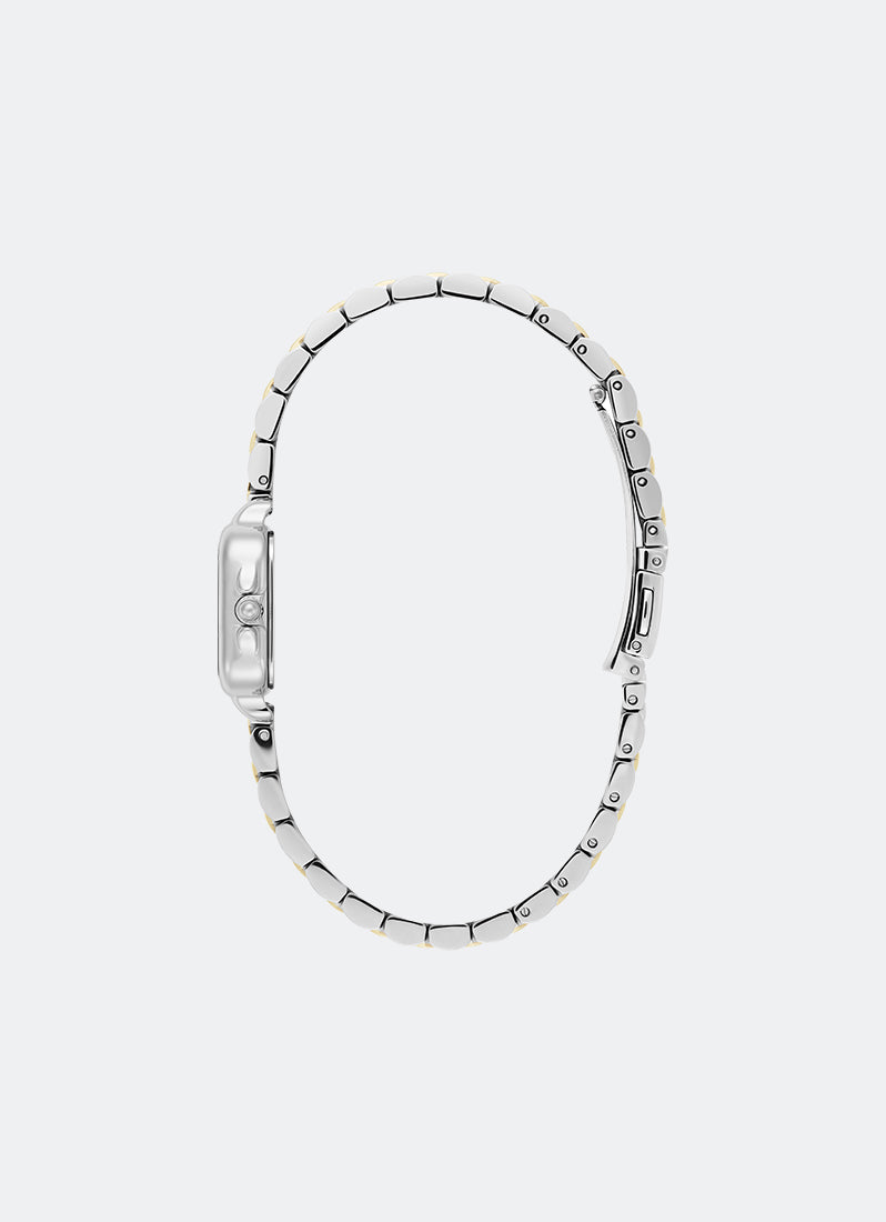 Jam Tangan Wanita Olivia Burton Modern Classic Mini Grosvenor Ivory Sunray Dial, SS/GP Case, Two Tone SS/GP Bracelet - 20mm Side