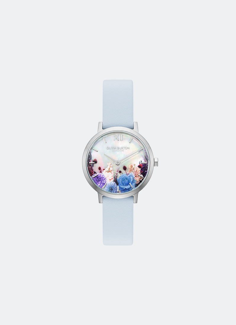 Signature Autumn Floral White MOP Dial with Blue Florals SS Blue Leather - 28mm 24000404
