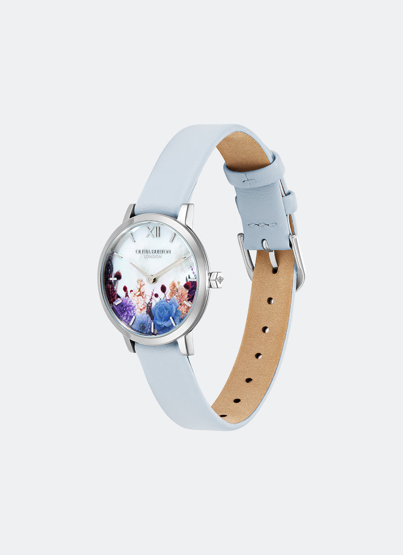 Signature Autumn Floral White MOP Dial with Blue Florals SS Blue Leather - 28mm 24000404