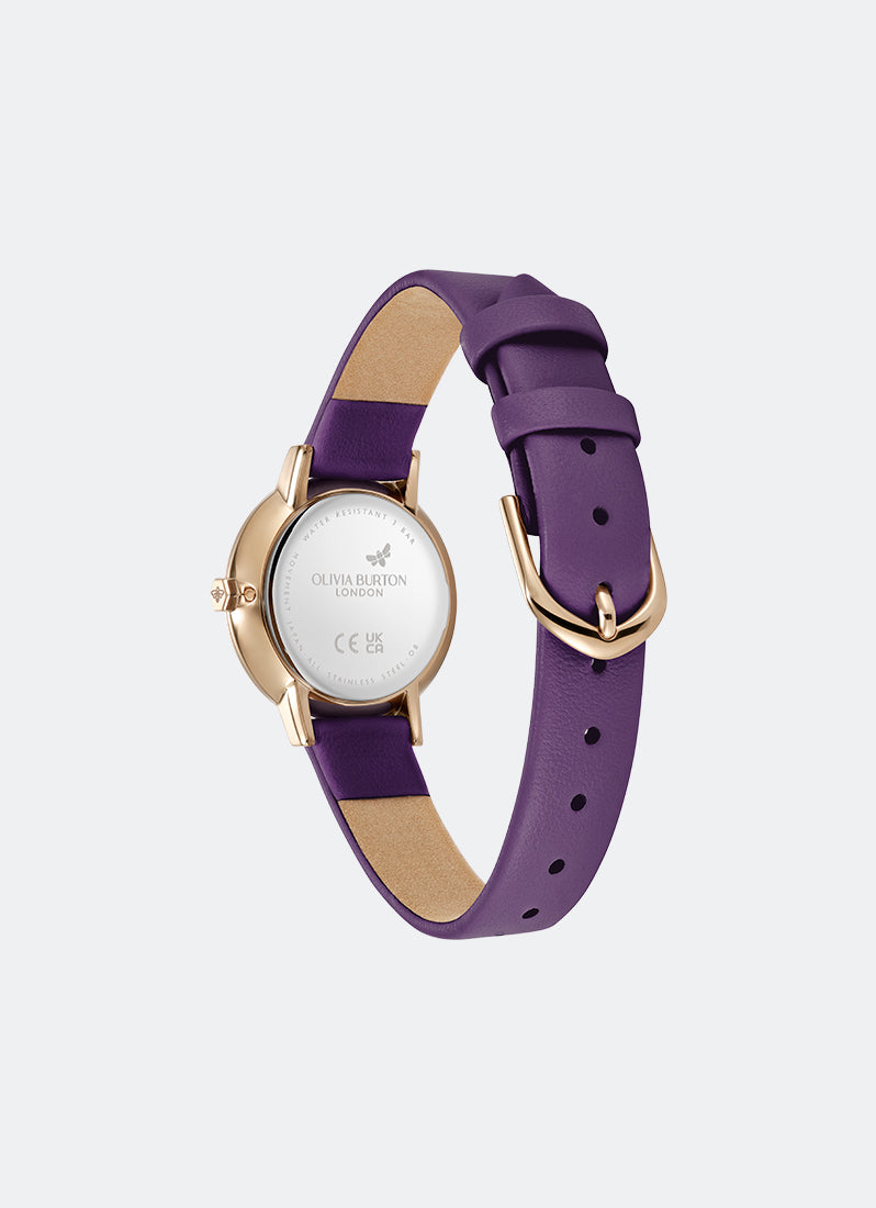 Signature Autumn Floral White MOP Dial With Purple Florals RG Purple Leather - 28mm 24000405