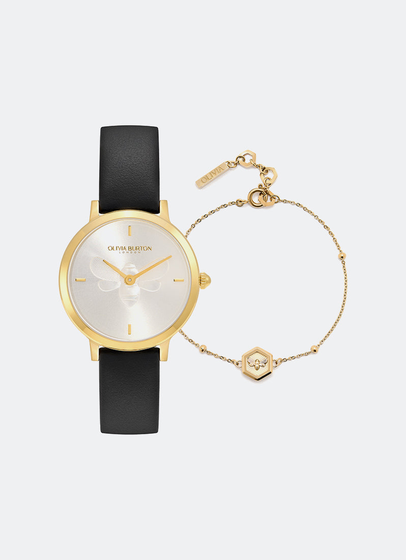 Minima Bee Gold & Blact Leather Strap 28mm 24070005