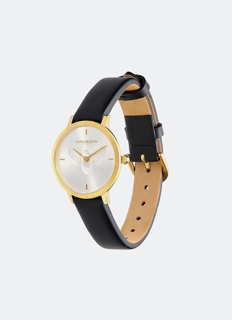 Minima Bee Gold & Blact Leather Strap 28mm Angle