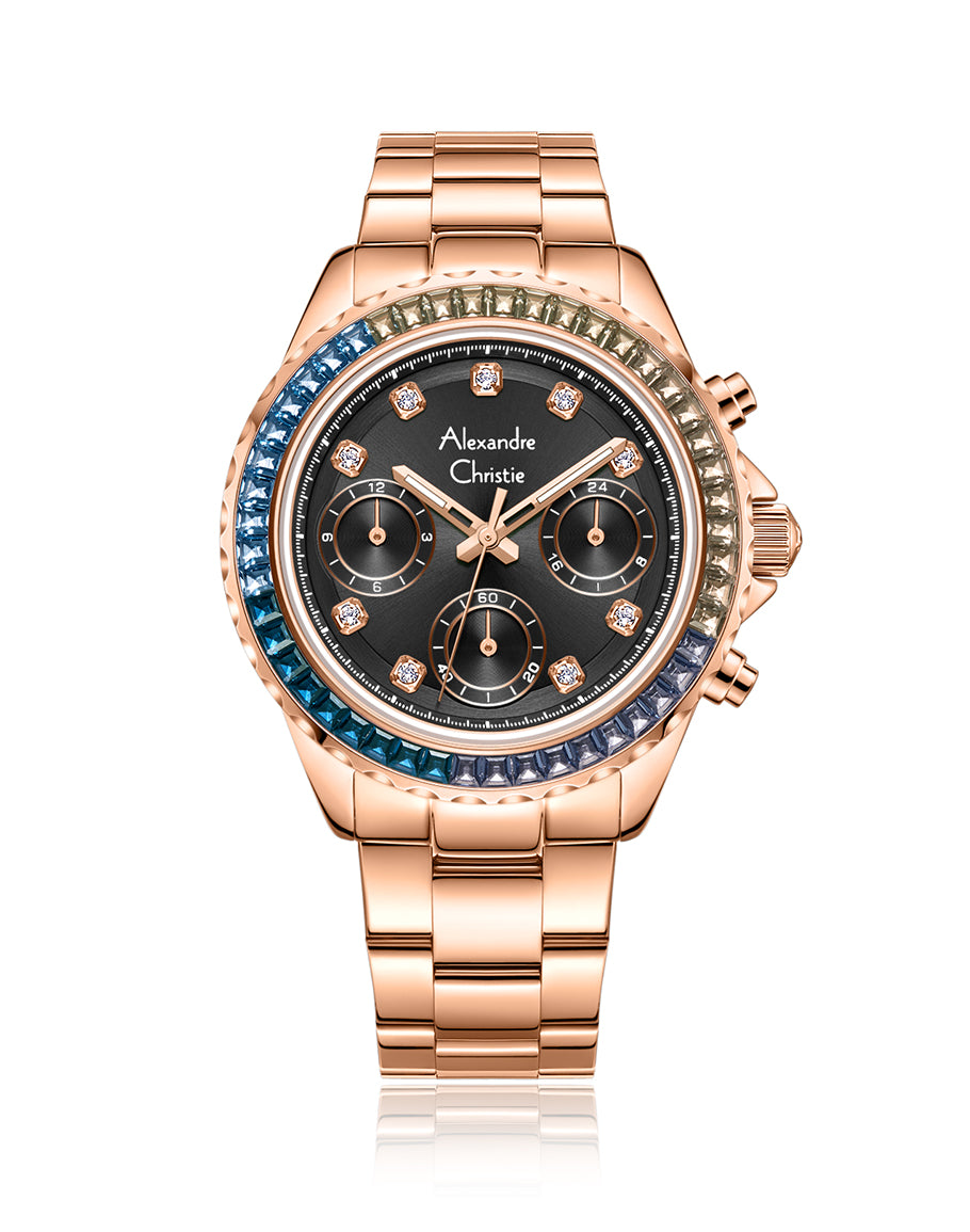 Passion Boyfriend Band Dual Time Rose Gold Grey 36mm - AC2B13BFBRGDG