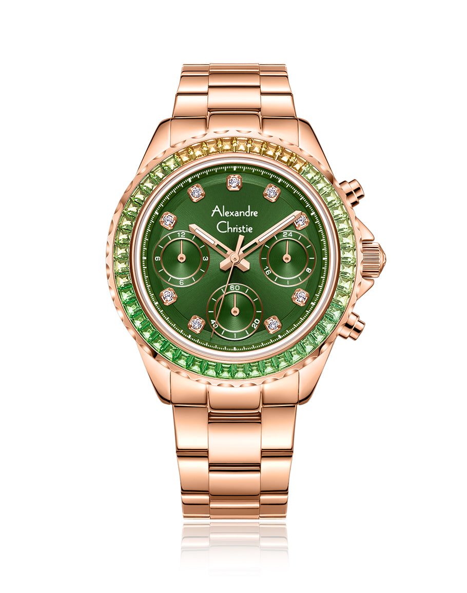 Passion Boyfriend Band Dual Time Rose Gold Green 36mm - AC2B13BFBRGGN