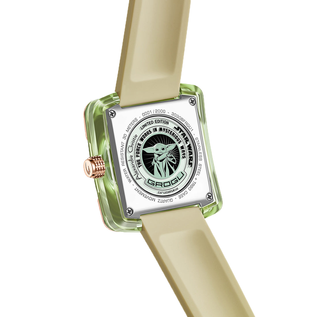 Star Wars Grogu Limited Edition Boyfriend Mint Green Rose Gold Stainless Steel Light Green Premium Rubber - 36mm x 40.5mm AC3030BFRGU1