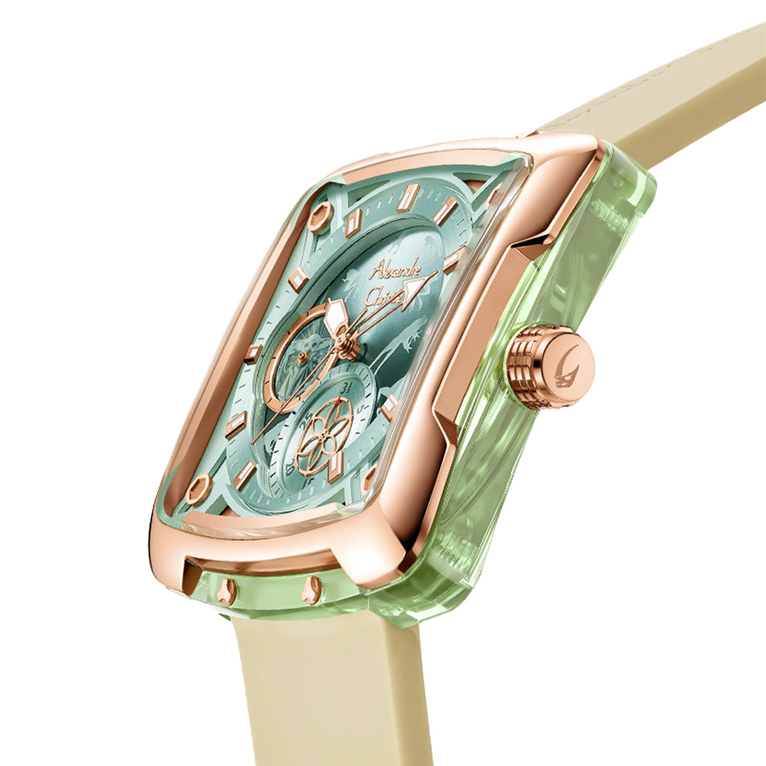 Star Wars Grogu Limited Edition Boyfriend Mint Green Rose Gold Stainless Steel Light Green Premium Rubber - 36mm x 40.5mm AC3030BFRGU1