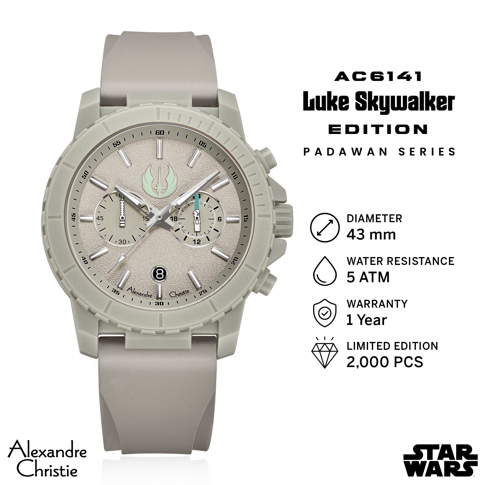 Star Wars Luke Skywalker Limited Edition Chronograph Gift Set Men White Dial Stainless Steel Case White Rubber - 43mm AC6141MCRLS1