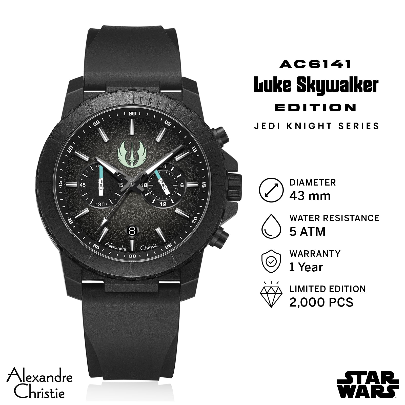 Star Wars Luke Skywalker Black Limited Edition Gift Set Chronograph Men Black Dial Stainless Steel Case Black Rubber - 43mm AC6141MCRLS2