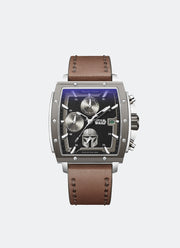 Star Wars The Mandalorian Limited Edition Men Black textured Dial with Grey indexes Metalic Accents Grey Stainless Steel Brown Genuine Leather - 44mm x 54mm AC6376MCLMD1