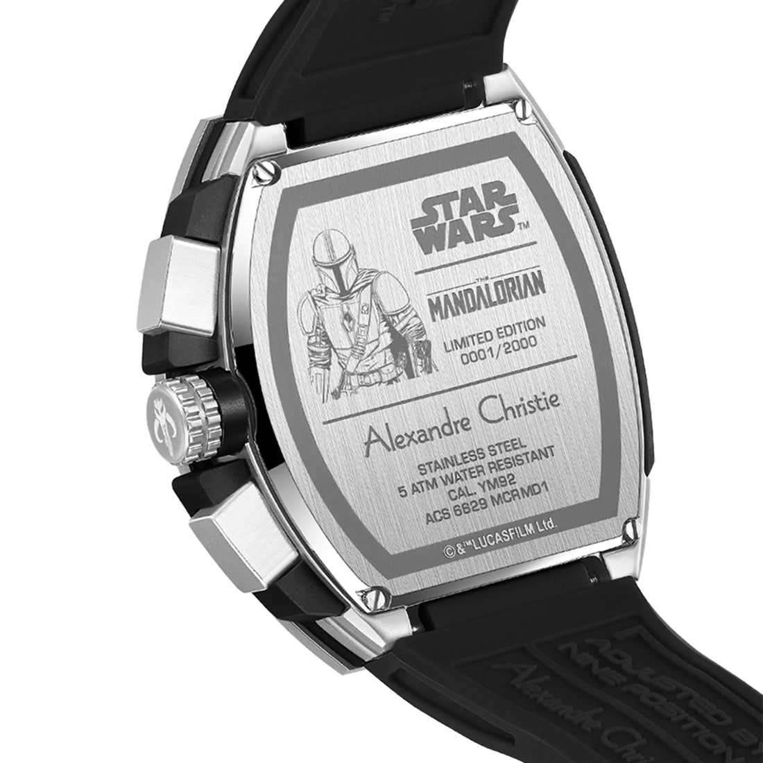 Star Wars The Mandalorian Limited Edition Men Silver with Black Accents Stainless Steel Black Premium Rubber - 46mm x 49.5mm AC6629MCRMD1