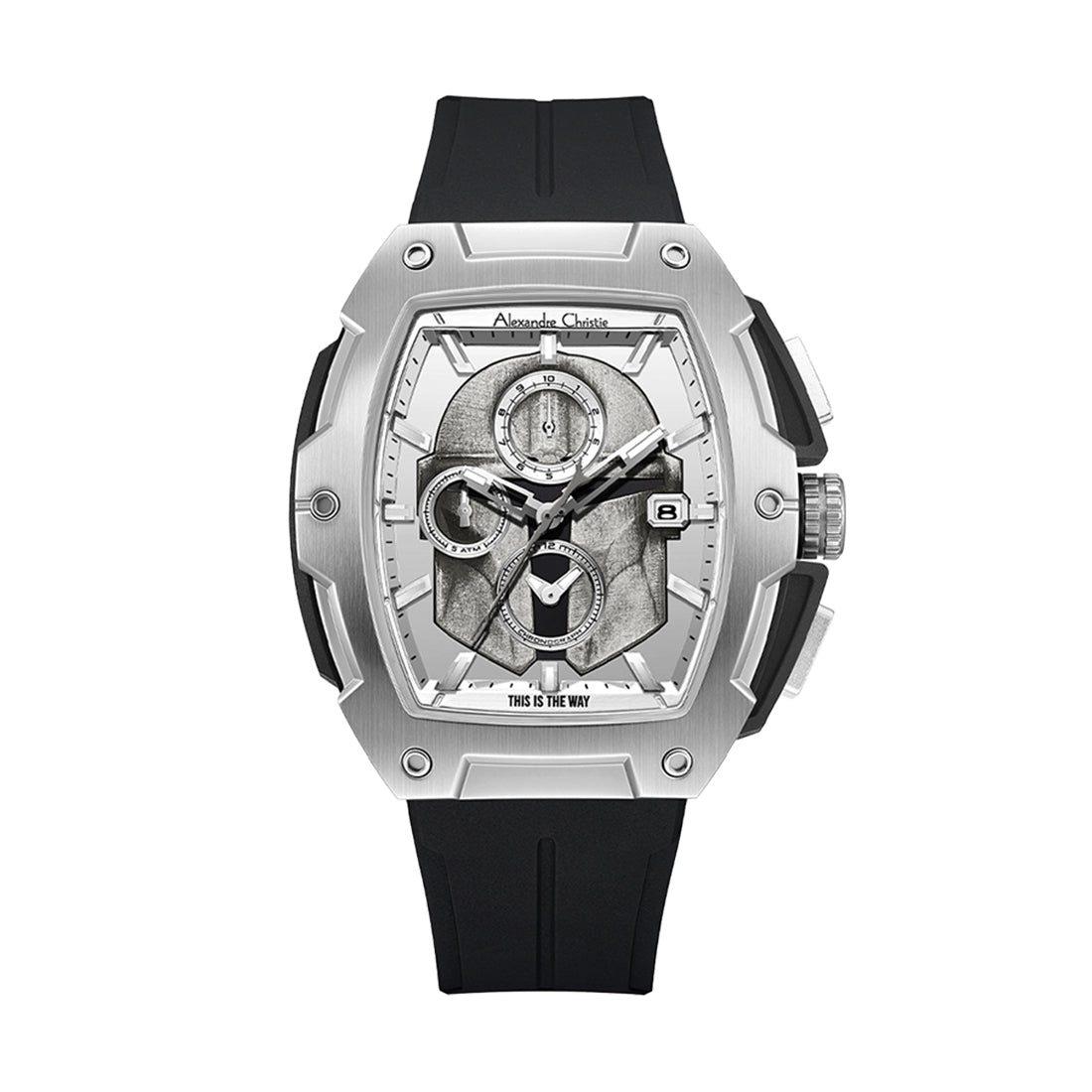 Star Wars The Mandalorian Limited Edition Men Silver with Black Accents Stainless Steel Black Premium Rubber - 46mm x 49.5mm AC6629MCRMD1